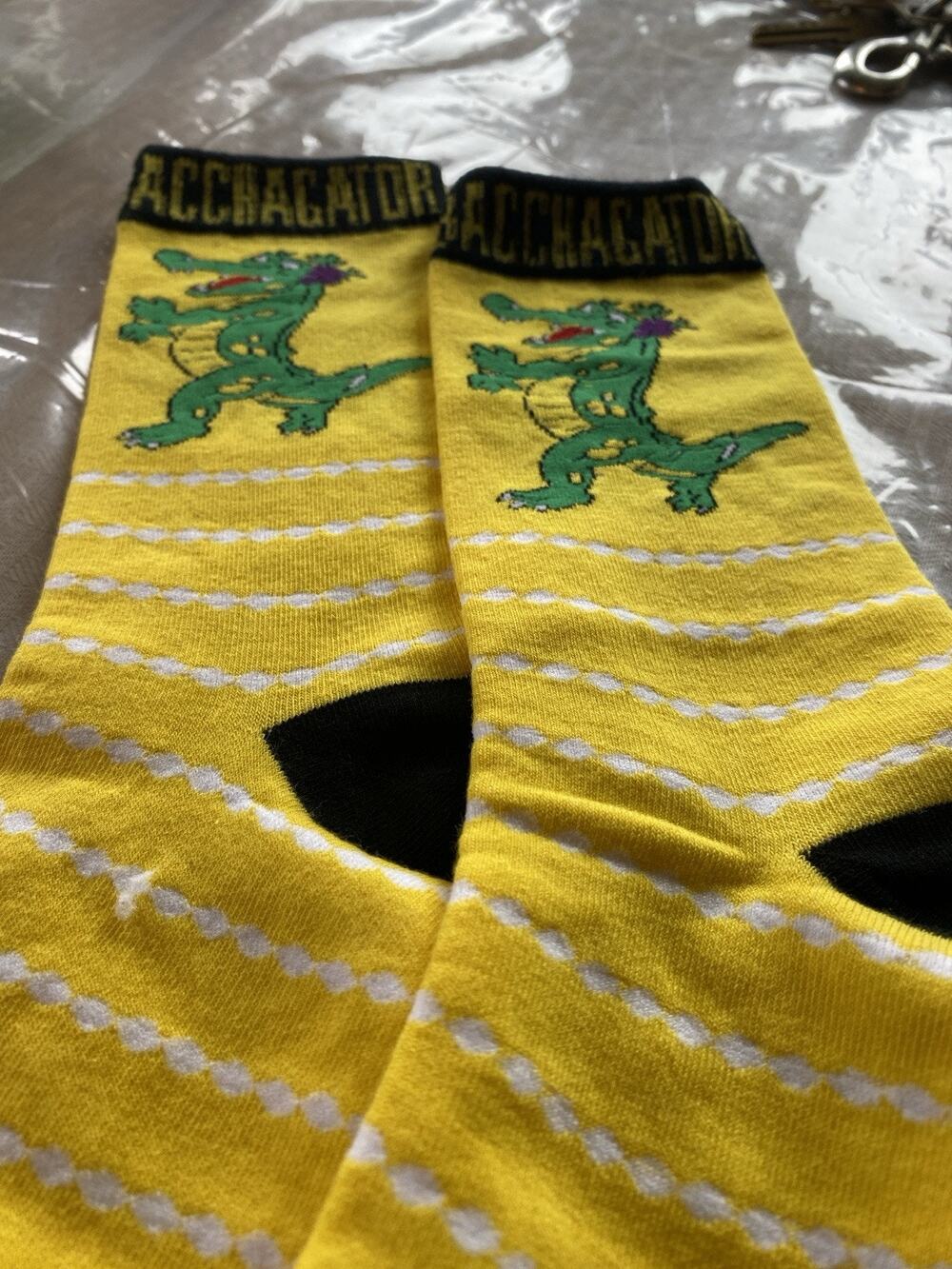 Bacchus 2025 Bacchagator Yellow Sock New Orleans Mardi Gras Krewe Favor